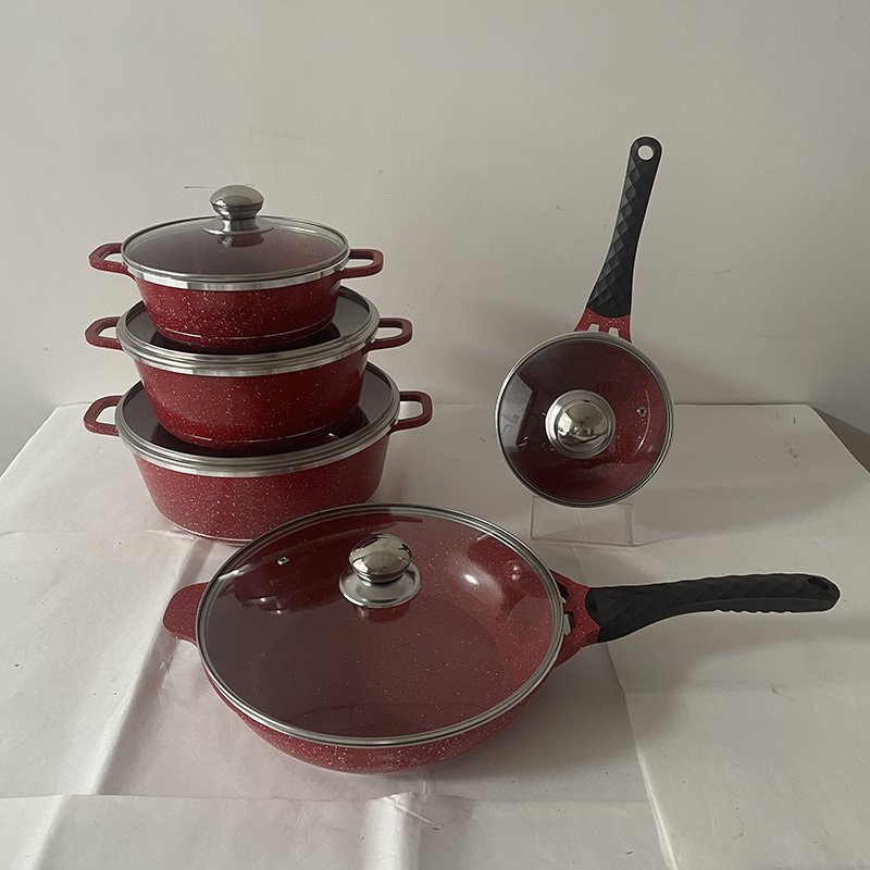 Classic Design Die Cast 10PCS Cookware Set Non-stick Marble Granite Coating Casseroles induction Cooker Spiral Bottom