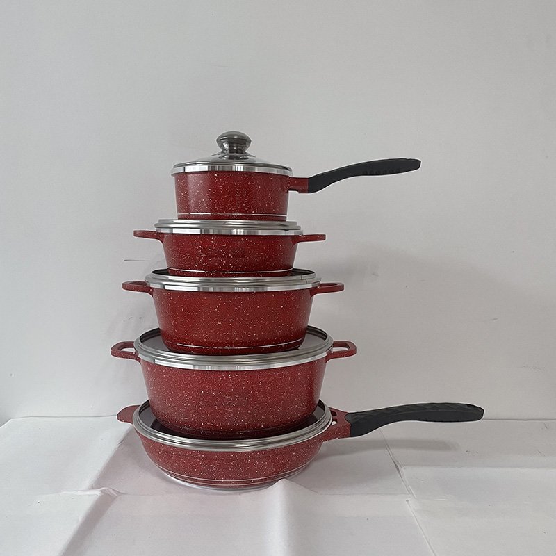 Classic Design Die Cast 10PCS Cookware Set Non-stick Marble Granite Coating Casseroles induction Cooker Spiral Bottom