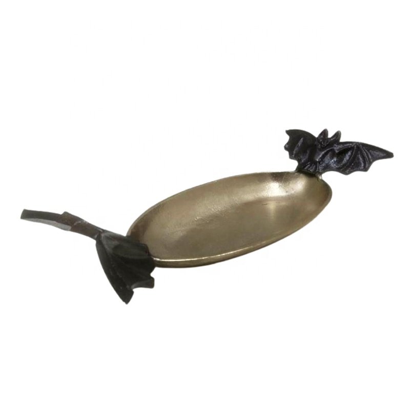 Hot Selling Aluminum Serving Dish With Skeleton Head Handle Black & Gold Colour Platter For Decorative And Dinnerware