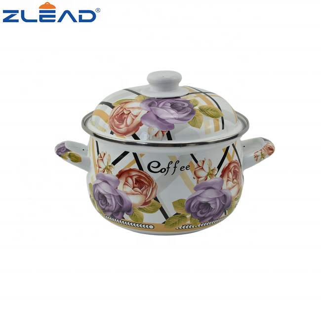18-26CM Red Enamel Casseroles Enamel Cookware Set WIth Full Flowers