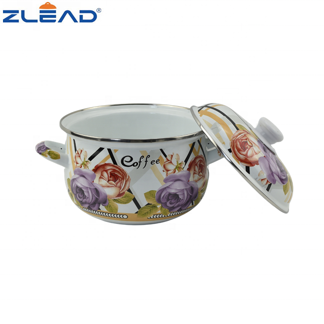 18-26CM Red Enamel Casseroles Enamel Cookware Set WIth Full Flowers
