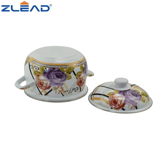 18-26CM Red Enamel Casseroles Enamel Cookware Set WIth Full Flowers