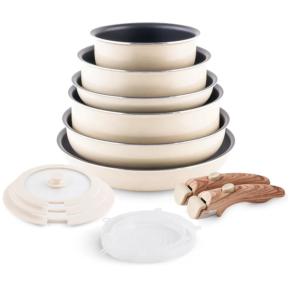 13 pcs Pans and Pots Set Nonstick White ceramic Cookware Set Non Stick cookware set with detachable handle