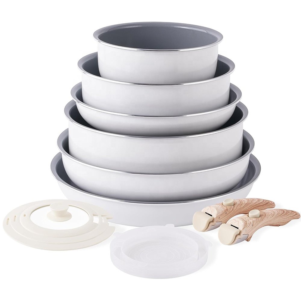 13 pcs Pans and Pots Set Nonstick White ceramic Cookware Set Non Stick cookware set with detachable handle