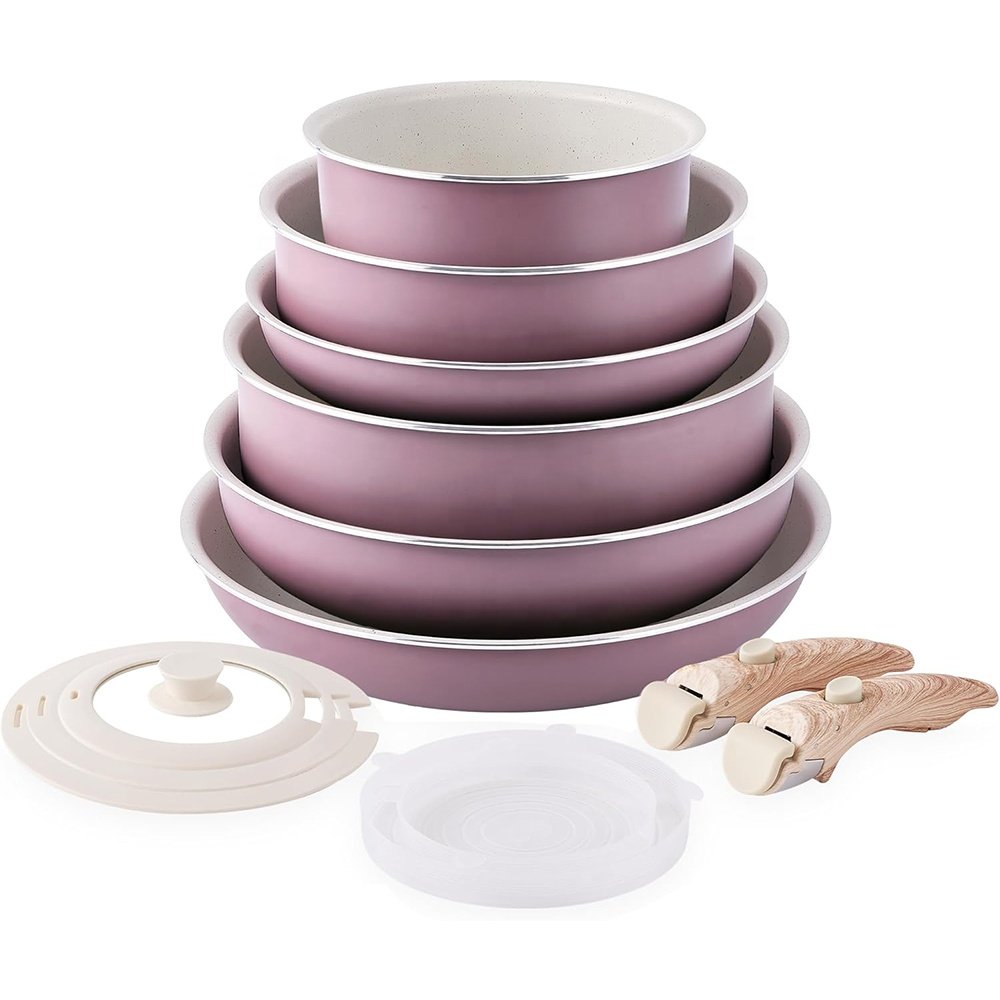 13 pcs Pans and Pots Set Nonstick White ceramic Cookware Set Non Stick cookware set with detachable handle