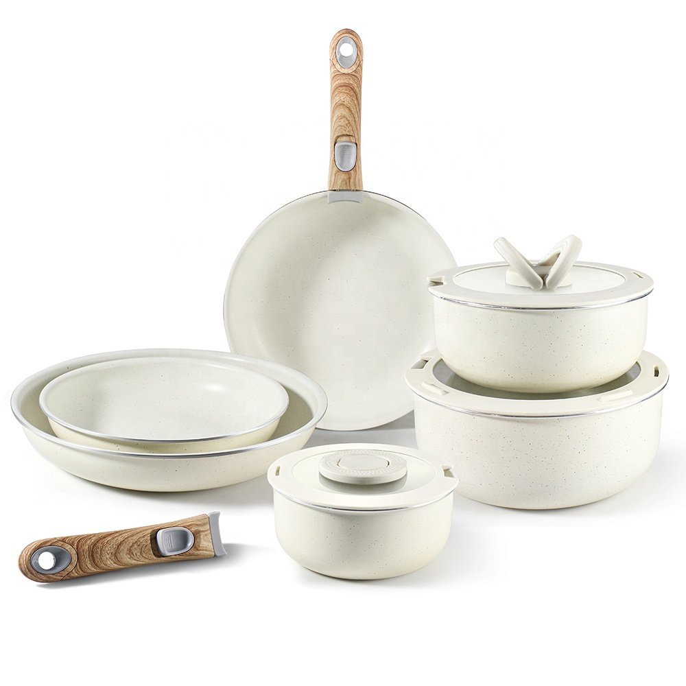 13 pcs Pans and Pots Set Nonstick White ceramic Cookware Set Non Stick cookware set with detachable handle