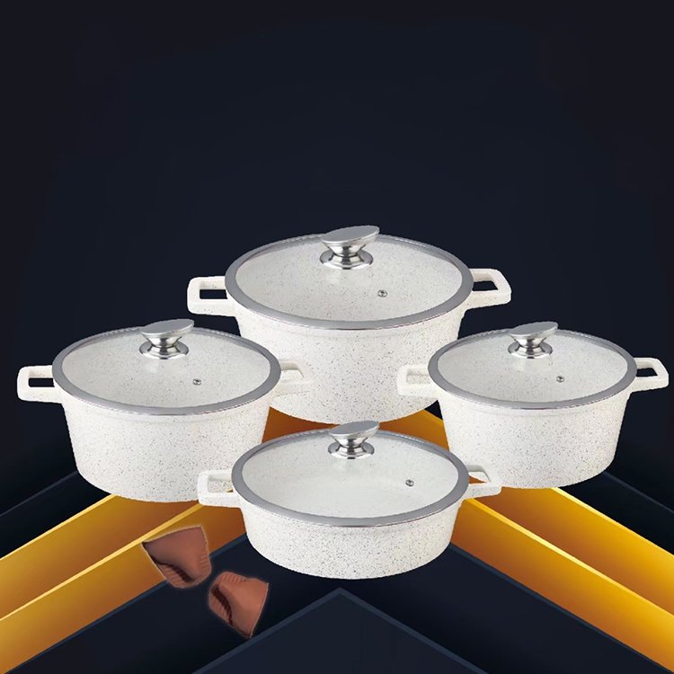 High Quality Kitchen 10 Piece Die Casting Aluminum Marble Non-stick Coating Cooking Pot Cookware Sets