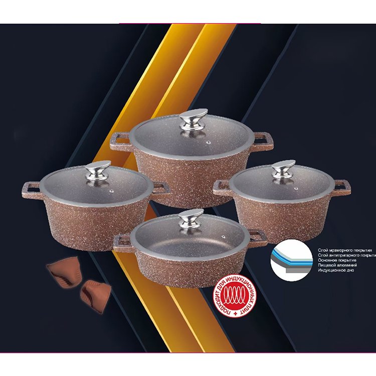 High Quality Kitchen 10 Piece Die Casting Aluminum Marble Non-stick Coating Cooking Pot Cookware Sets