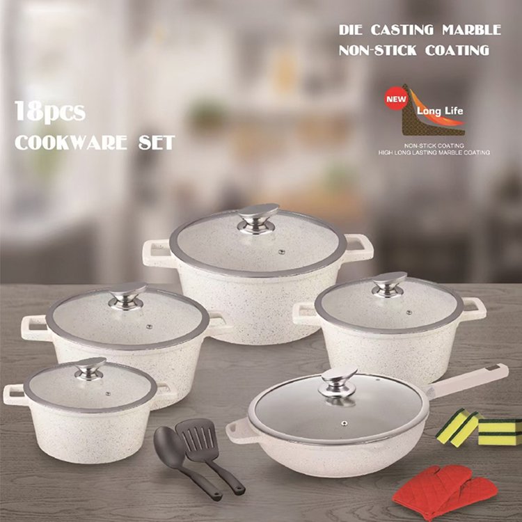 High Quality Kitchen 10 Piece Die Casting Aluminum Marble Non-stick Coating Cooking Pot Cookware Sets