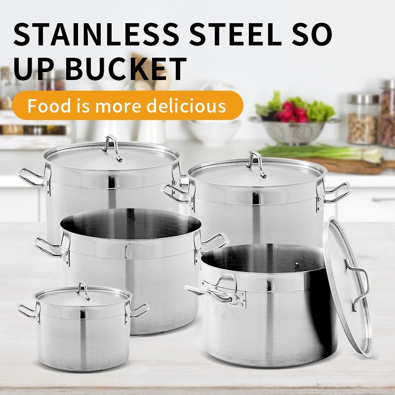 New Design Cookware Sets Stainless Steel Pan Pot Set Kitchen Canteen Large Soup Pot Pan Cookwares With Doule Ear