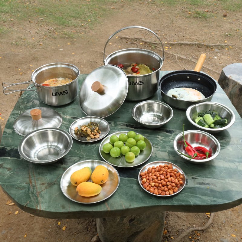 12 Pcs Stainless Steel Kitchen Non Stick Hot Pot household Kitchen Items cooking Luxury Camping Cooking Utensils Cookware Sets