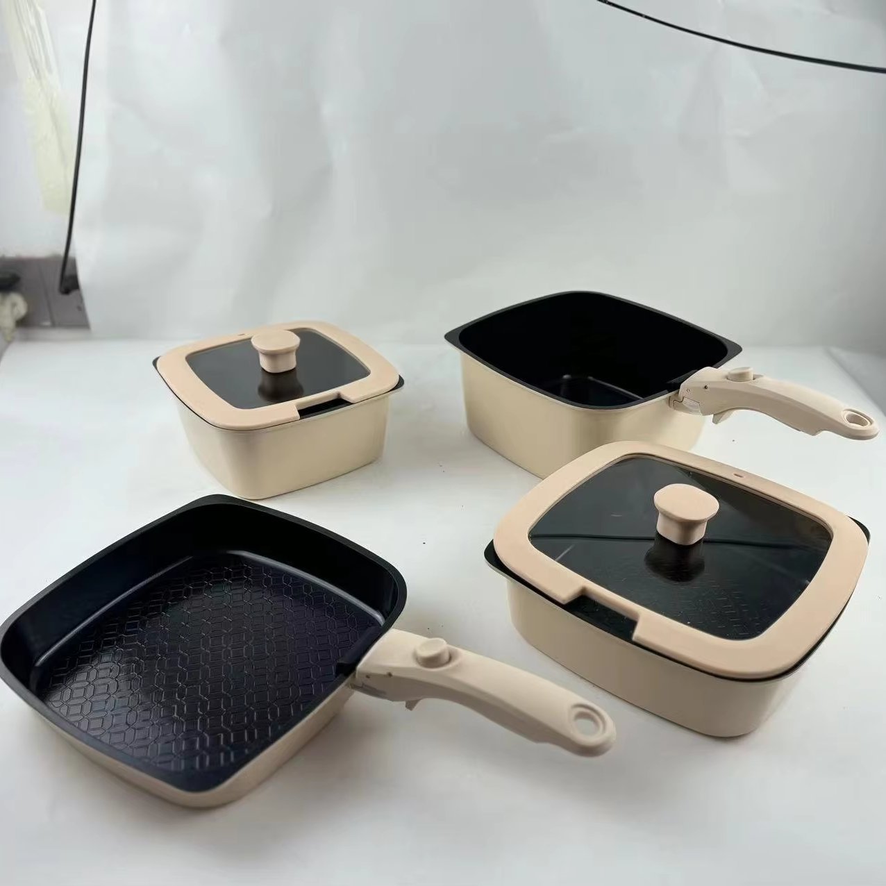 10pcs Square cookware sets marble cookware set with detachable handle hot sale in Japan