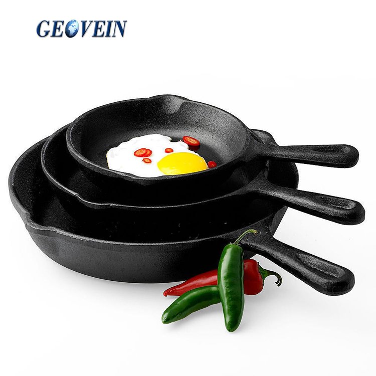 Pre-seasoned Cast Iron 3 Piece Skillet Set Fry Pans Cookware Pots