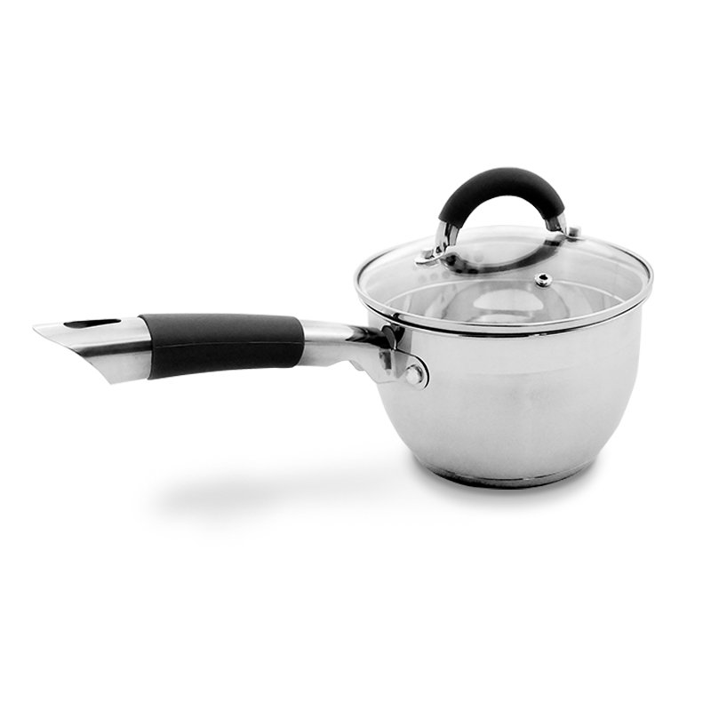 Wholesale stainless steel water hole cookware cooking pots milk pot with silicone handle