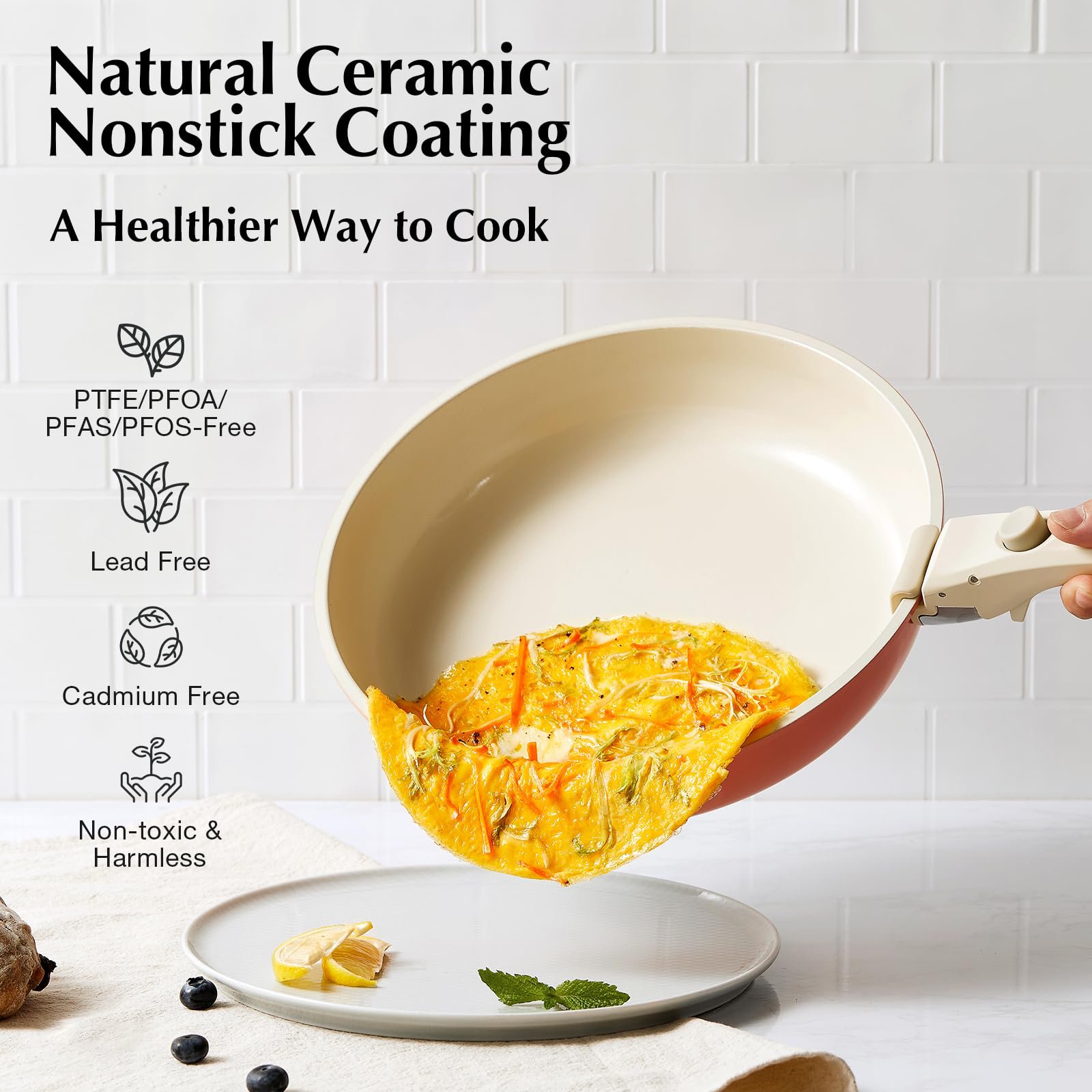 Ceramic Pots and Pans Set Non Stick Pink 20 Pcs Nonstick Cookware Set with Detachable Handle RV Camping Induction Kitchen