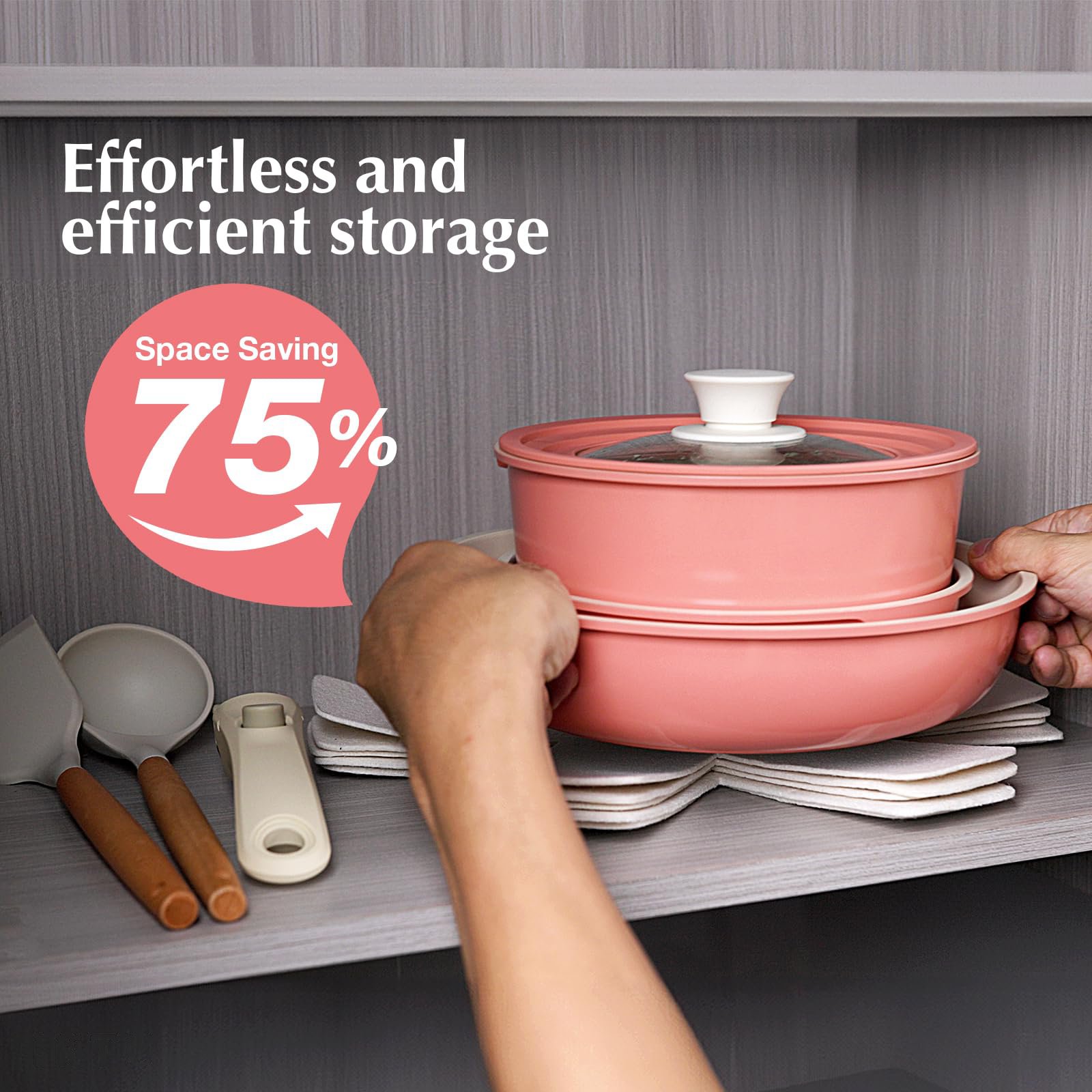 Ceramic Pots and Pans Set Non Stick Pink 20 Pcs Nonstick Cookware Set with Detachable Handle RV Camping Induction Kitchen