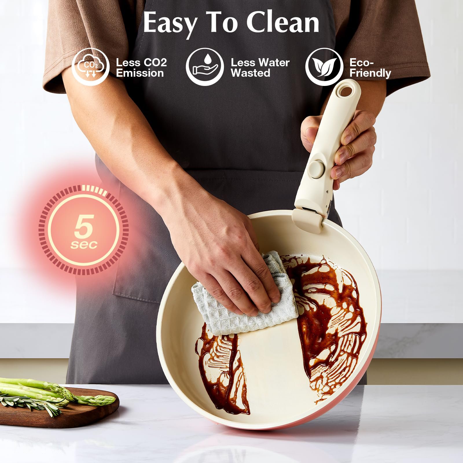 Ceramic Pots and Pans Set Non Stick Pink 20 Pcs Nonstick Cookware Set with Detachable Handle RV Camping Induction Kitchen