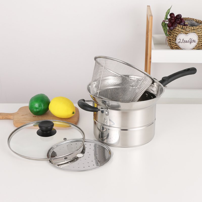 multifunctional cookware set stainless steel kitchen accessories cooking noodle pots pasta pot with strainer