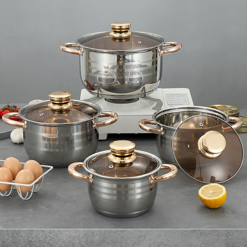 Hot Sale 8Pcs Kitchen Pot Nonstick Pans Soup Pot Kitchenware Stainless Steel Cookware Sets Soup & Stock Pots