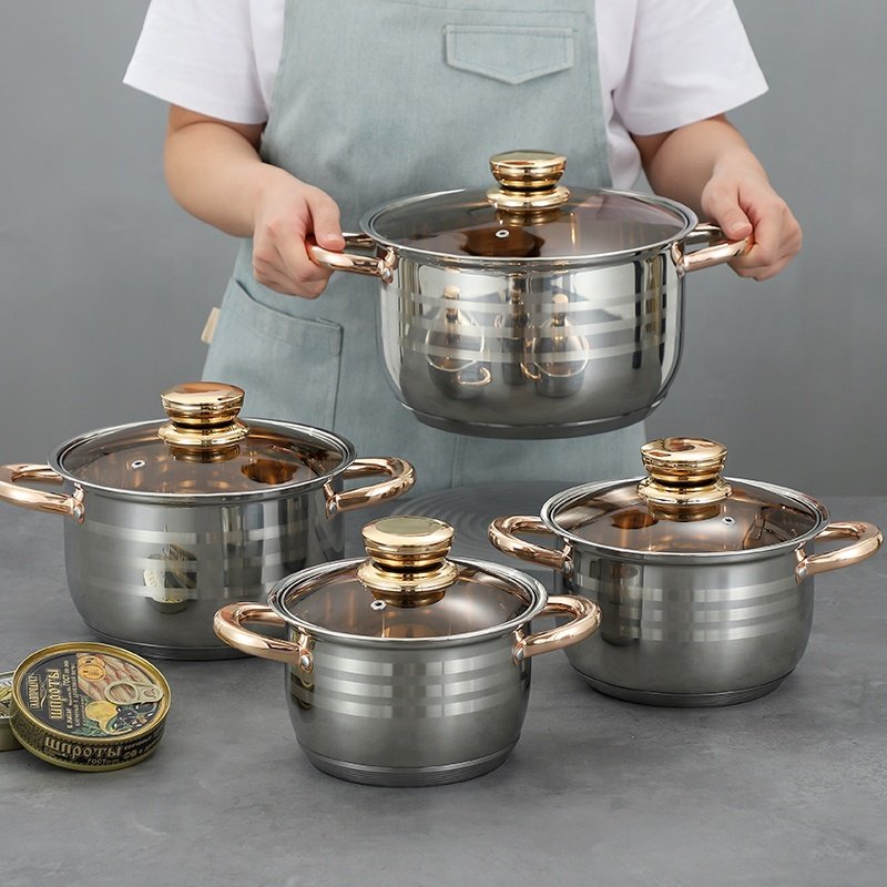Hot Sale 8Pcs Kitchen Pot Nonstick Pans Soup Pot Kitchenware Stainless Steel Cookware Sets Soup & Stock Pots