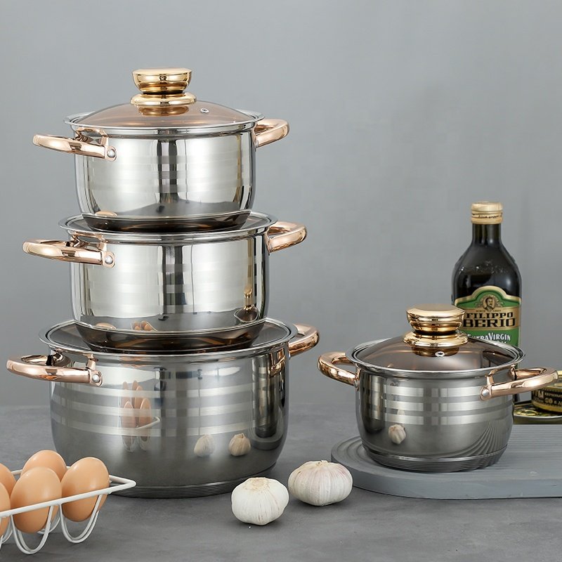 Hot Sale 8Pcs Kitchen Pot Nonstick Pans Soup Pot Kitchenware Stainless Steel Cookware Sets Soup & Stock Pots