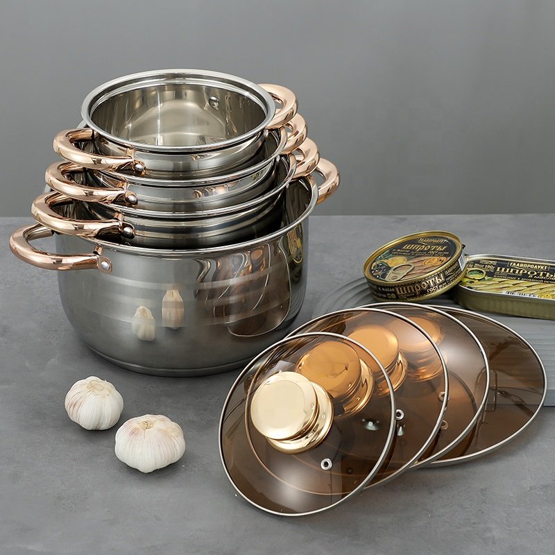 Hot Sale 8Pcs Kitchen Pot Nonstick Pans Soup Pot Kitchenware Stainless Steel Cookware Sets Soup & Stock Pots