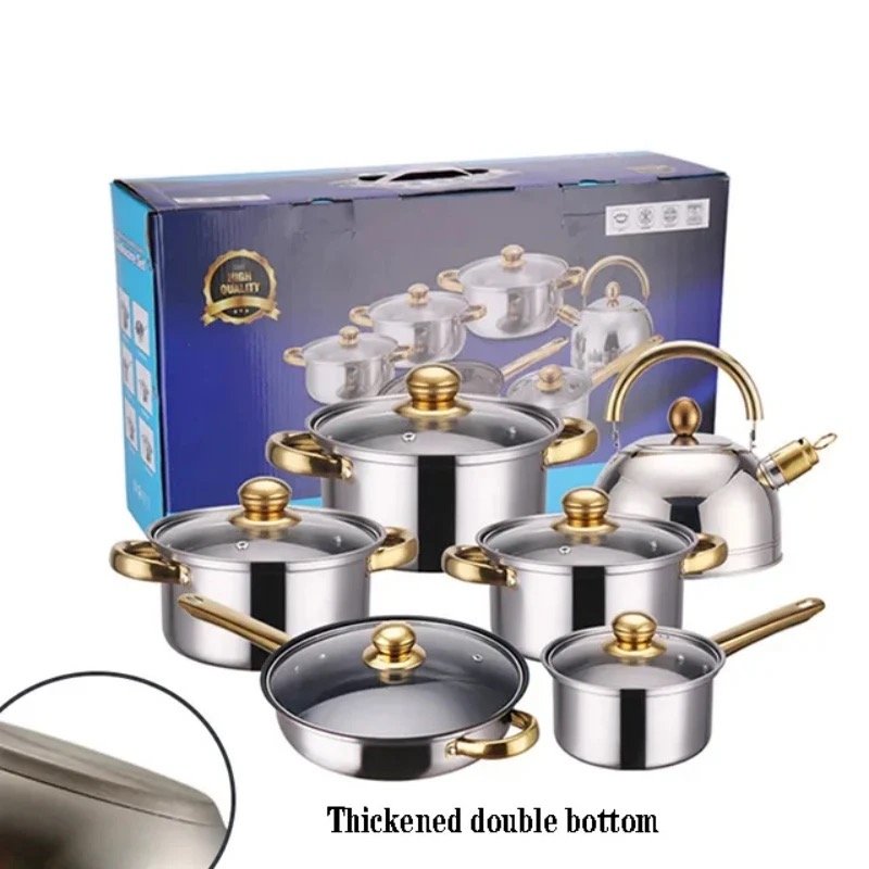 German Stainless Steel Nonstick Cookware Set 12 Pieces Stock Pot Pan Set 18pcs Stainless Steel Stew Pan Cooking Frying Pots Set