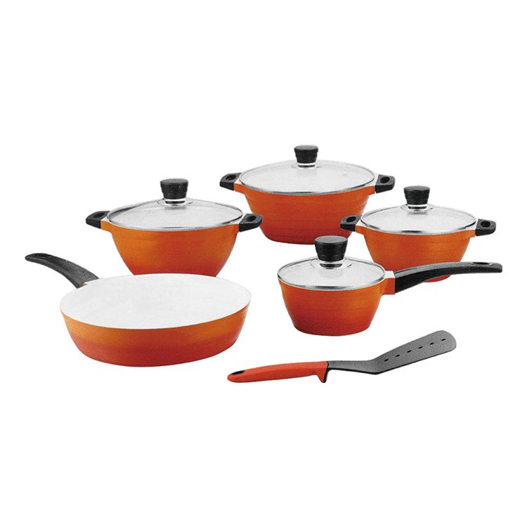 Nonstick aluminum induction 10 pieces cookware set orange manufacturer custom