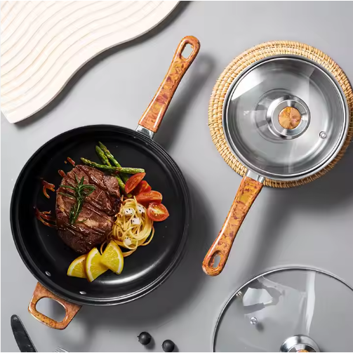12pcs Non-Stick Cookware Set Double Bottom Stainless Steel Cooking Pot Frying Pan for Gas Stove New Condition Kitchen Usage