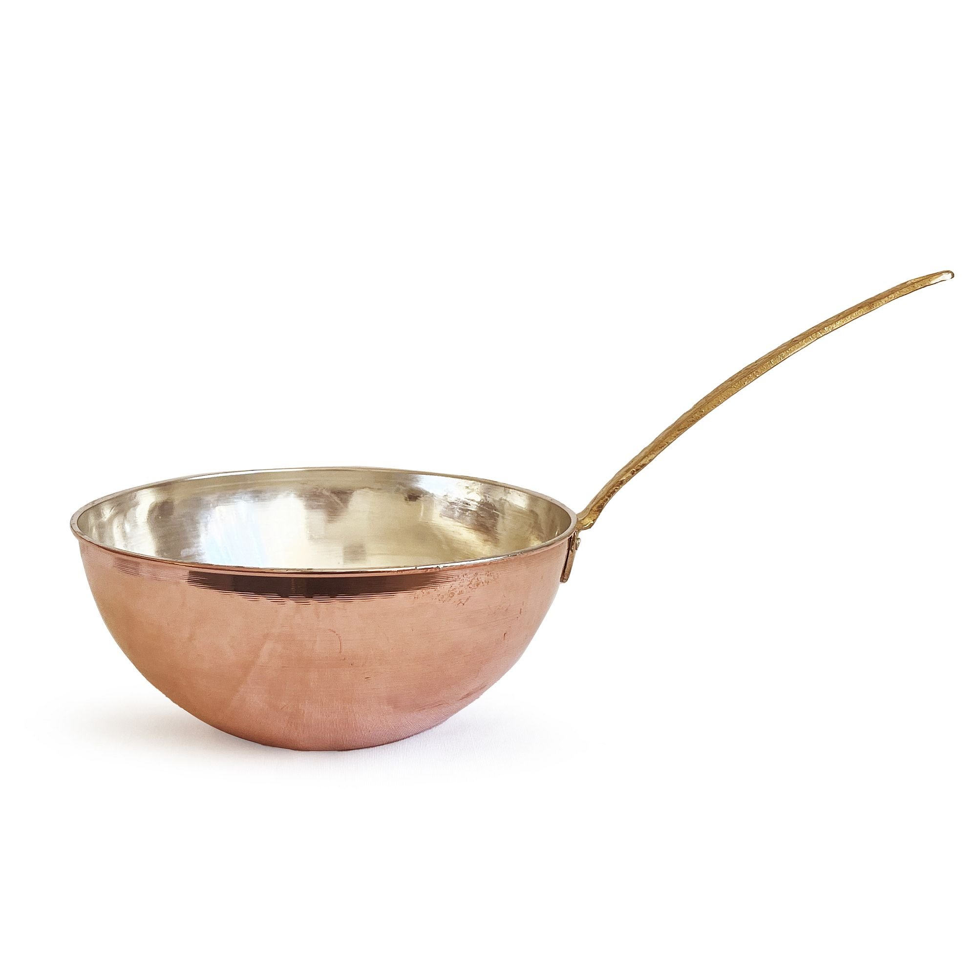 Hand Hammered Copper Wok Pan 25-29 cm One Brass Handle Handmade, Authentic, Traditional Cooking, Tin Plated Copper Color