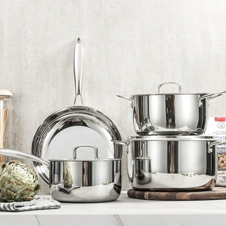 Wholesale 7pcs set Cookware Cooking Pots and Pans 304 Tri-ply Stainless Steel Cookware Set pots and pans cookware set