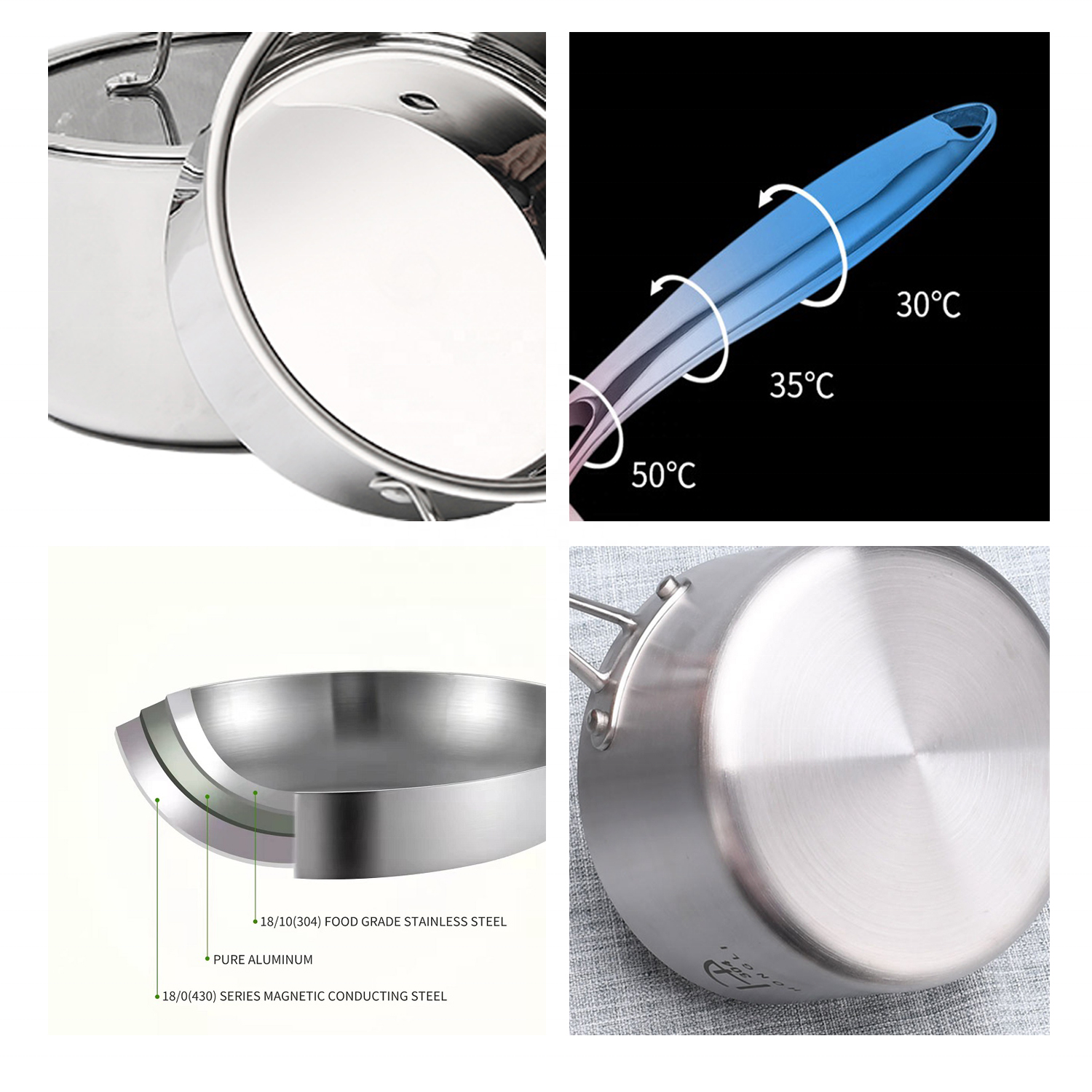Wholesale 7pcs set Cookware Cooking Pots and Pans 304 Tri-ply Stainless Steel Cookware Set pots and pans cookware set