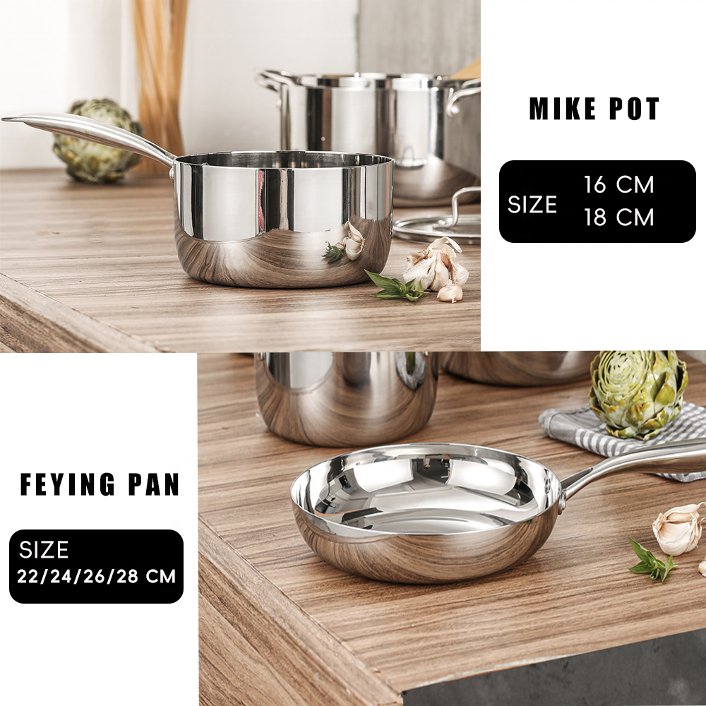 Wholesale 7pcs set Cookware Cooking Pots and Pans 304 Tri-ply Stainless Steel Cookware Set pots and pans cookware set