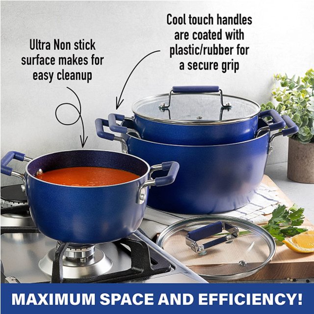 Non Stick Coating Noodle Pot 6'' 8'' 9.5'' Casseroles Cooking Pot Set Aluminum 6 Pcs Granite Stone with Double Handle Glass Lid