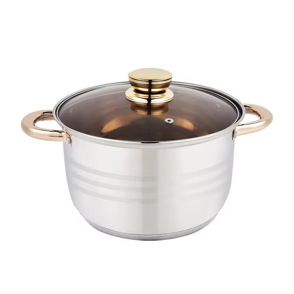 Manufacturer Wholesale 12pcs American Stainless Steel Gold Capsulated Cooking Pots Pans Induction Nonstick Kitchen Cookware Sets