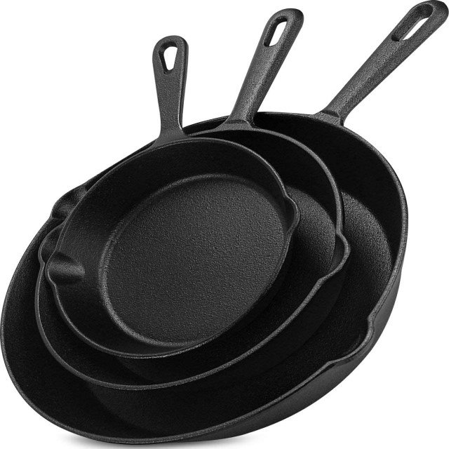Happiness Cast Iron Kitchen Cooking Pan Set Non Stick Cookware Sets 8/10/12 inch Skillet