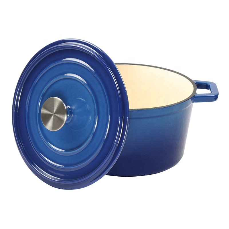Wholesale Blue Colour Cast Iron Enamel Casserole non-stick Cookware sets, Cast Iron Enamel Pots