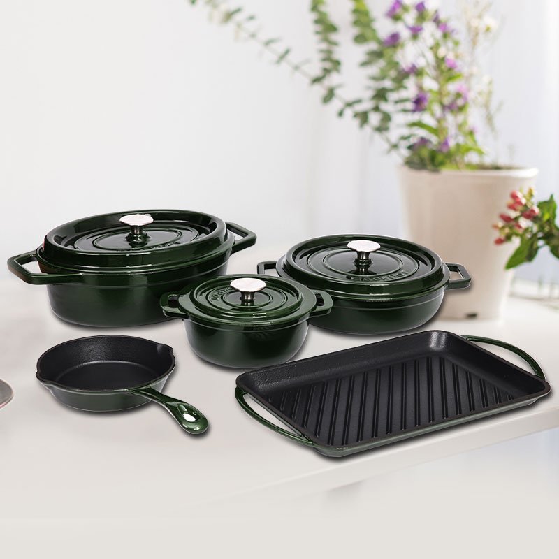 Custom Pre-seasoned Non stick Cast Iron Enamel Cooking Pots Casserole Enamel Coating Kitchen Cookware Dutch Oven Set