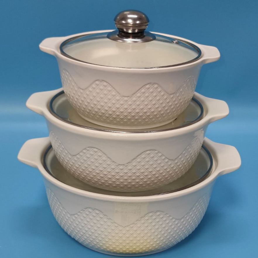 Multiple Sizes Pots Circle Cooking Soup Pot With Glass Lid ceramic soup bowl set of 3 pieces ceramic Cookware Sets