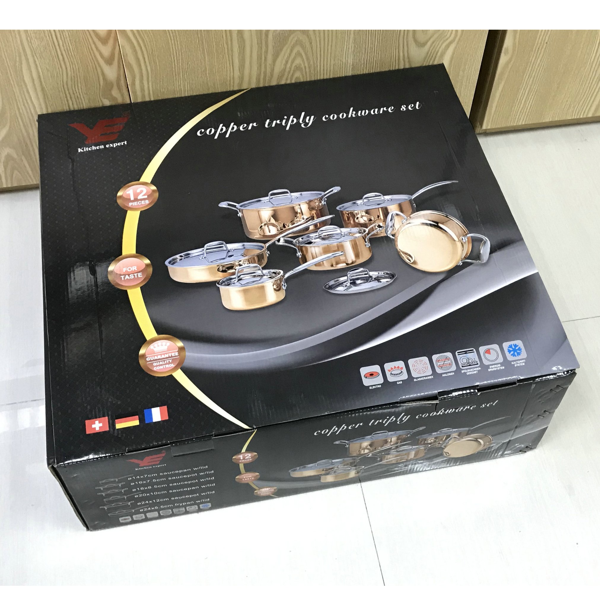 small MOQ 12pcs Triply copper cookware luxury cookware set cooking pot stainless cookware set