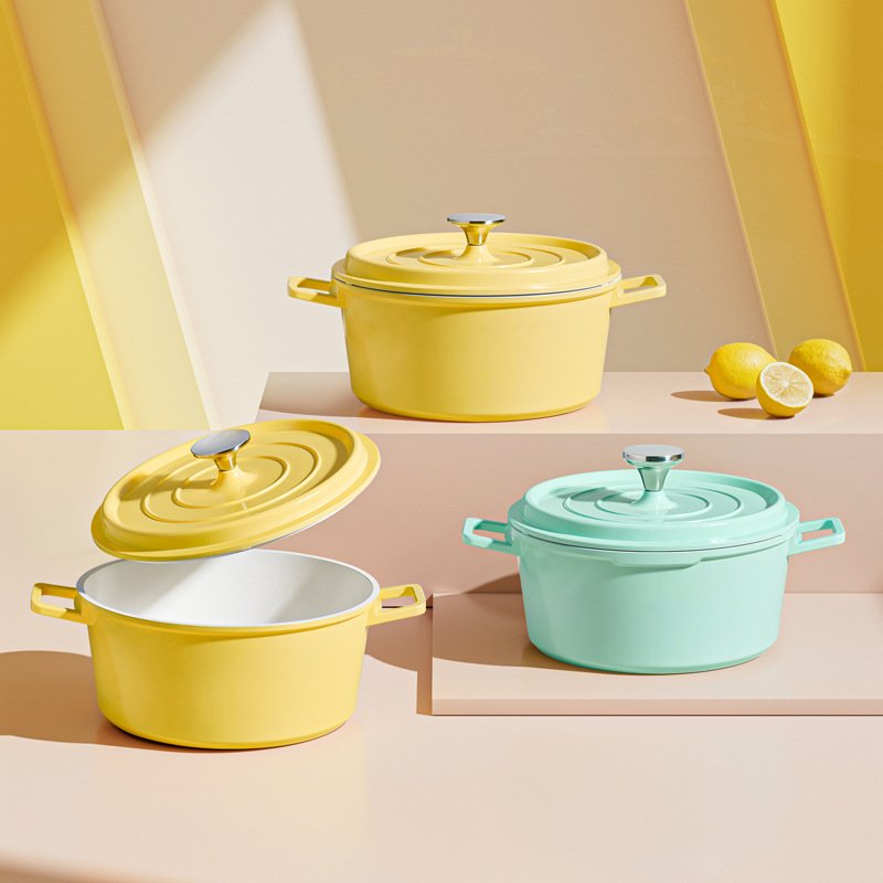 24cm Enamel Cast Iron ceramics Dutch Pot Cookware Sets Portable Multi-function Soup Picnic Stew Pot 2023 New Design