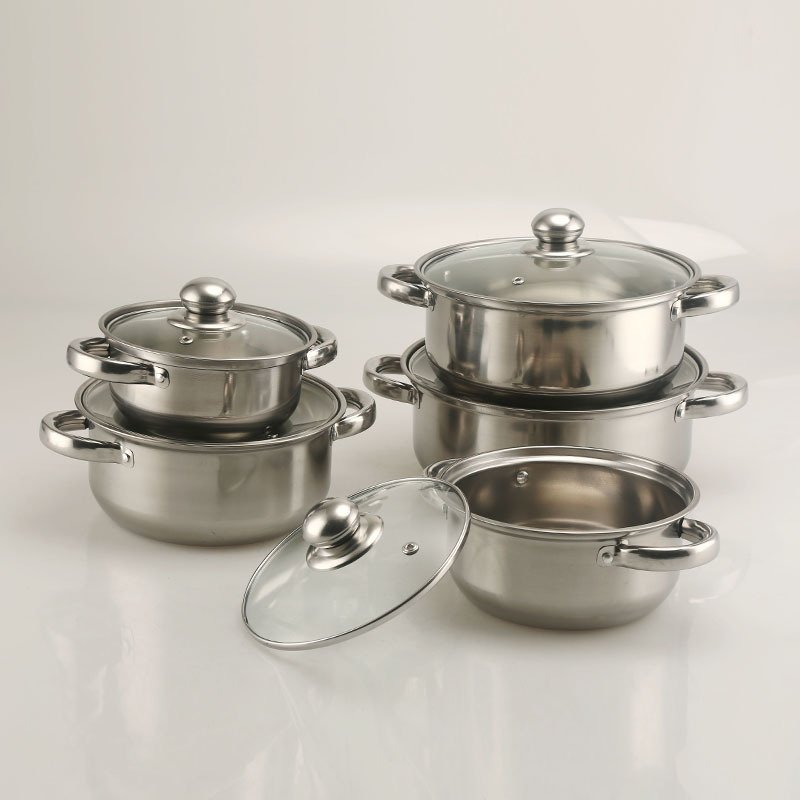 Factory Wholesale 10pcs Stainless Steel Gold handle Soup Pots Cooking Pots Milk Pots And Pans casserole Kitchen Cookware Sets