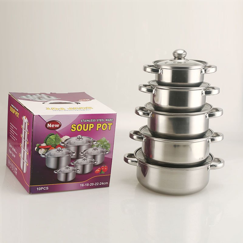 Factory Wholesale 10pcs Stainless Steel Gold handle Soup Pots Cooking Pots Milk Pots And Pans casserole Kitchen Cookware Sets