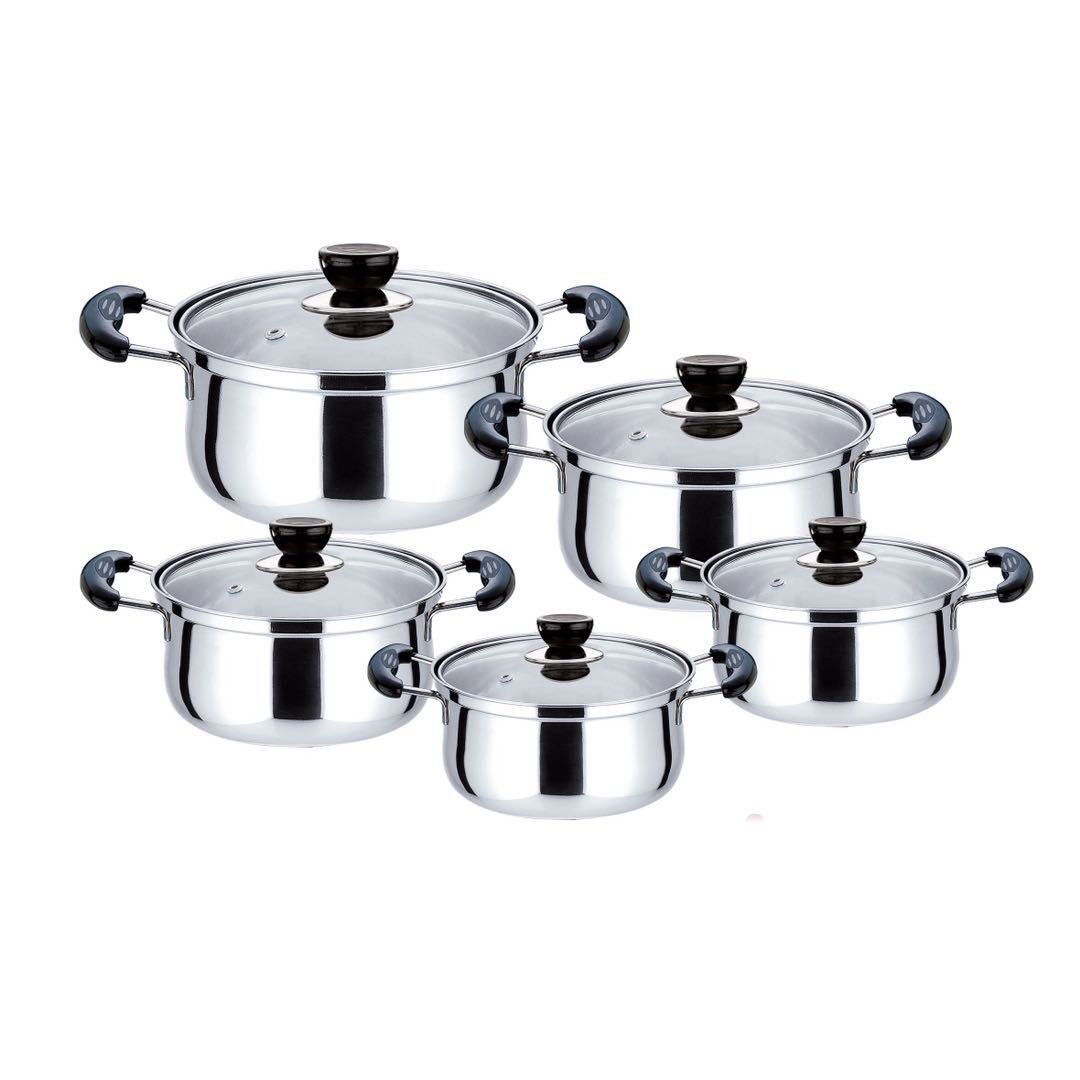 Factory Wholesale 10pcs Stainless Steel Gold handle Soup Pots Cooking Pots Milk Pots And Pans casserole Kitchen Cookware Sets