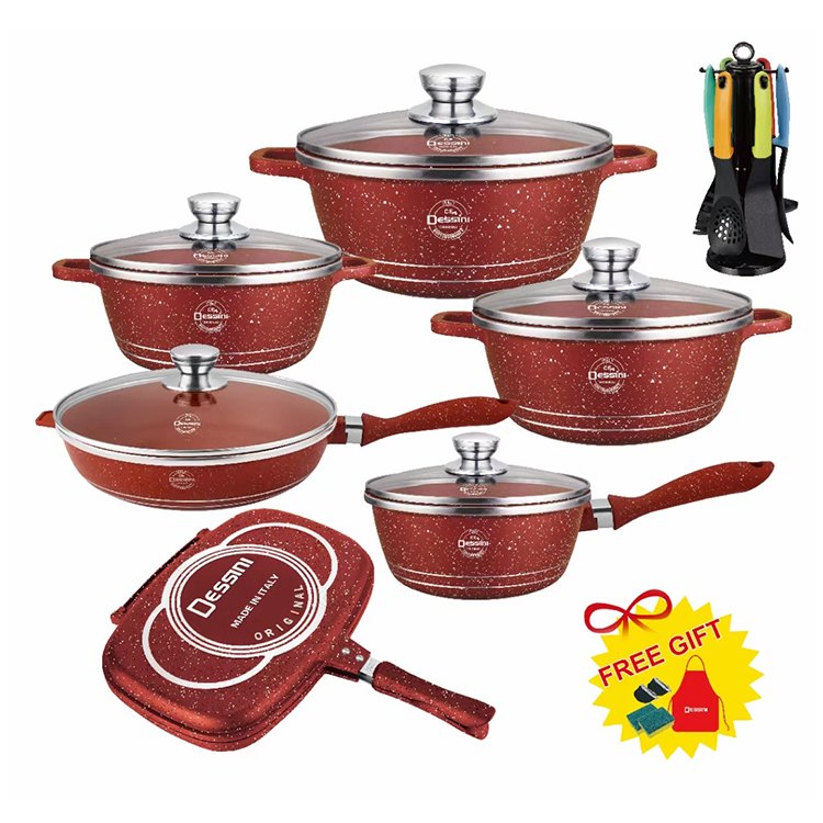 24PCS Dessini Non Stick Marble Stone Coating Cooking Pot Pan Nonstick Forged Die Cast Aluminum Cookware Sets