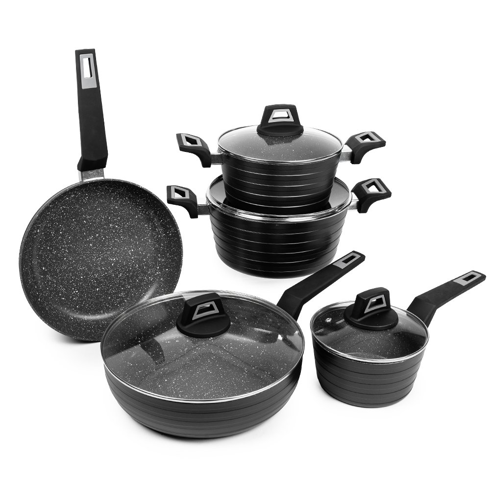 Quick Order Good Quality Black forged cookware set granite nonstick coating stove Kitchen Product