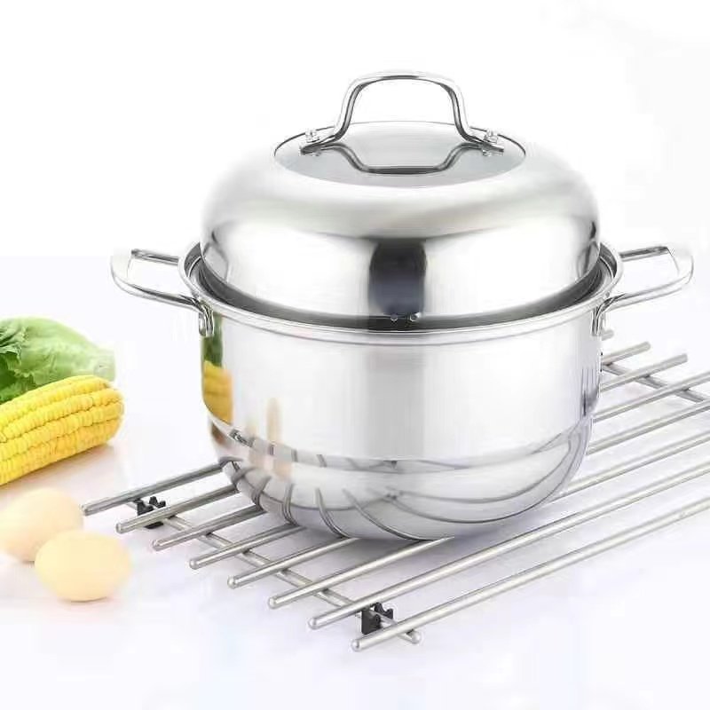 High Quality Kitchen Cookware Set Stainless Steel Steamer Induction Cooking Pot with Metal Lid 2/3 Layers Soup Pot