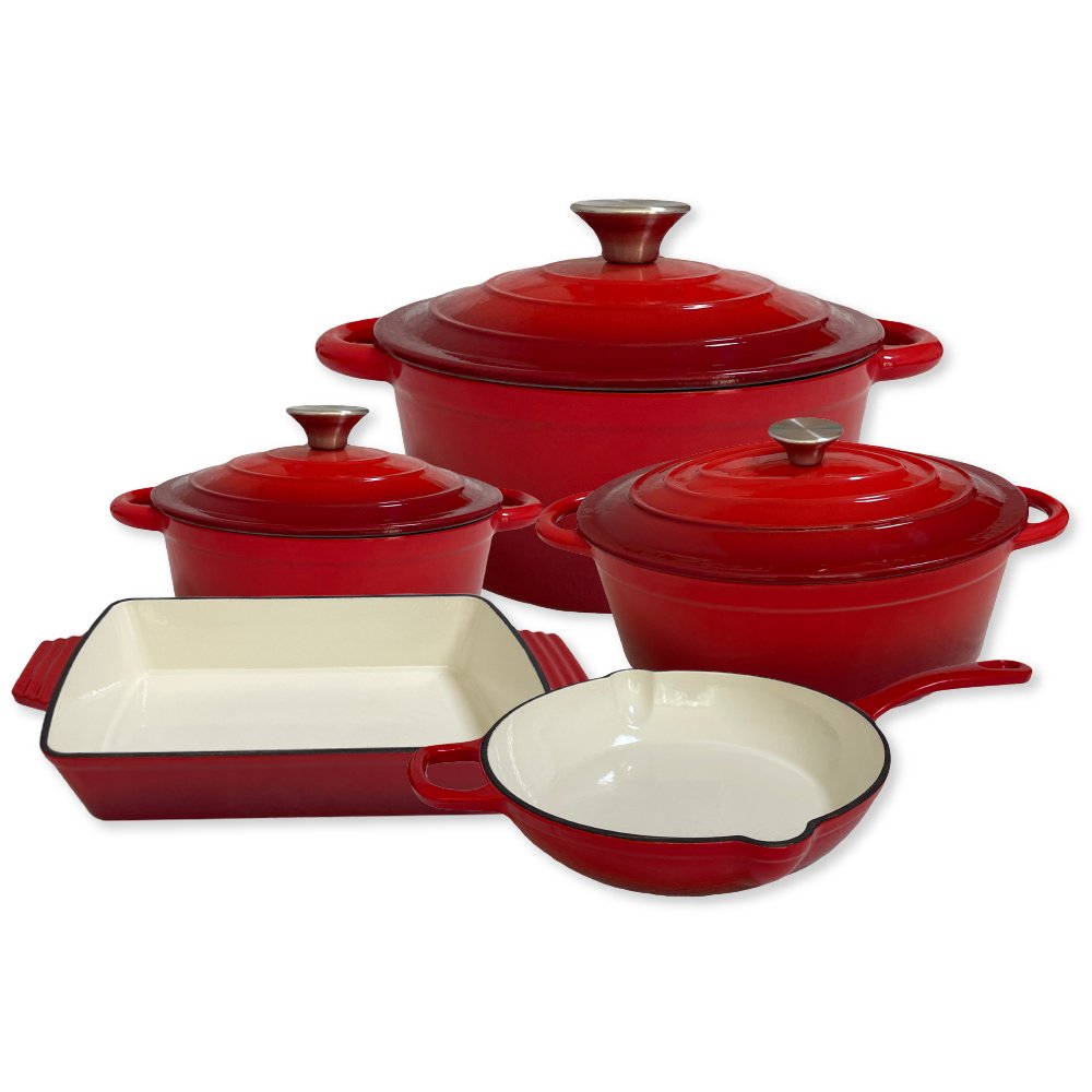 Nonstick Enameled Cast Iron Cookware Set 8Pcs Pots and Pans with Lid Frying Pan Skillet Saucepan Healthy Dutch Oven