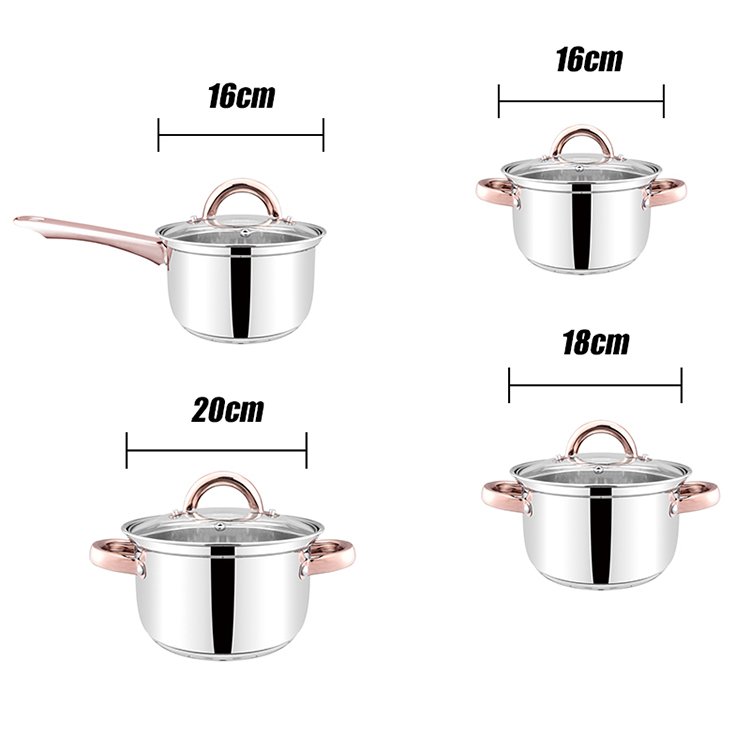 High Quality Promotional 12pcs/set Stainless Steel Household Multi-functional Cooking Cookware Sets With Glass Lid And Handle
