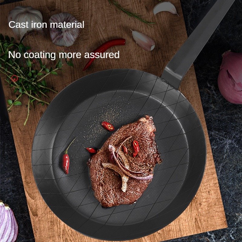 Black Carbon Steel Metal Frying Pan with Induction and Steel Handle for Kitchen Use